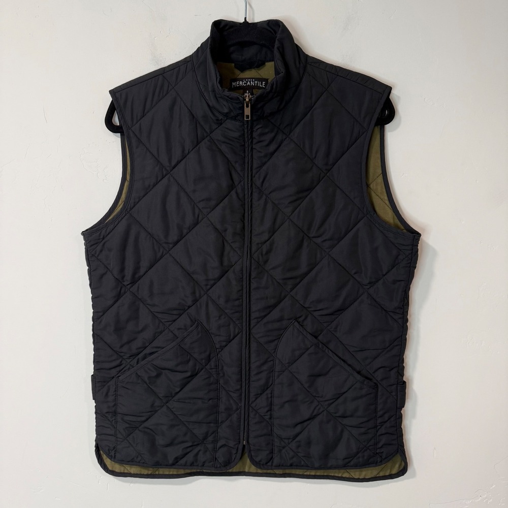 J.Crew Mercantile Mens Walker Quilted Vest Small Black Diamond Zip 47752